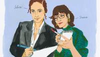 Illustration of Shaina Feinberg and Julia Rothman taking notes